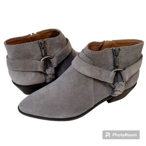 Lucky Brand Enitha Gray Suede Harness Ankle Booties Size 6 / 36.5